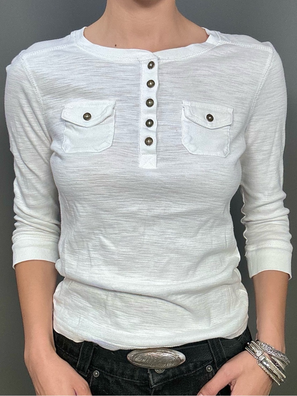 White buttoned henley top - Picture 3 of 6